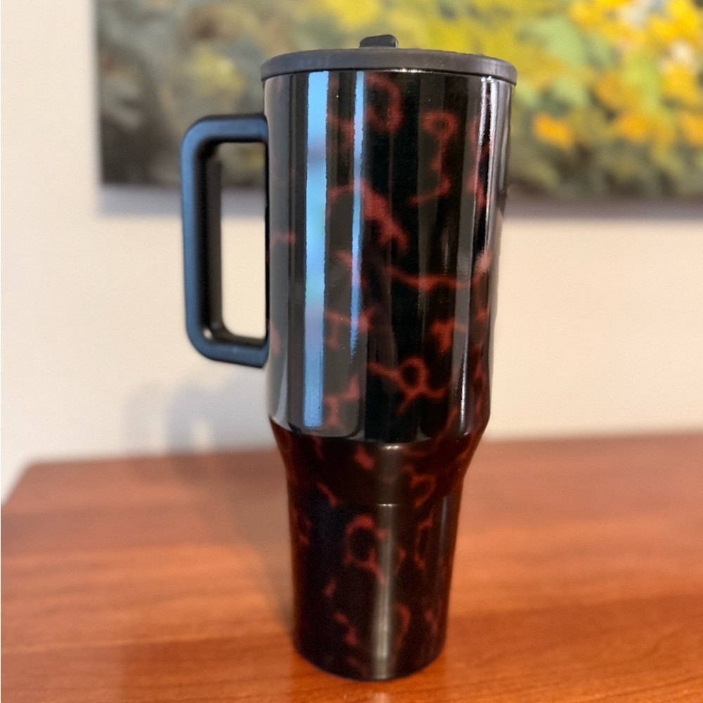 🖤 40oz Tortoise Print Insulated Tumbler w/ Handle & Straw - PLEASE READ 🖤